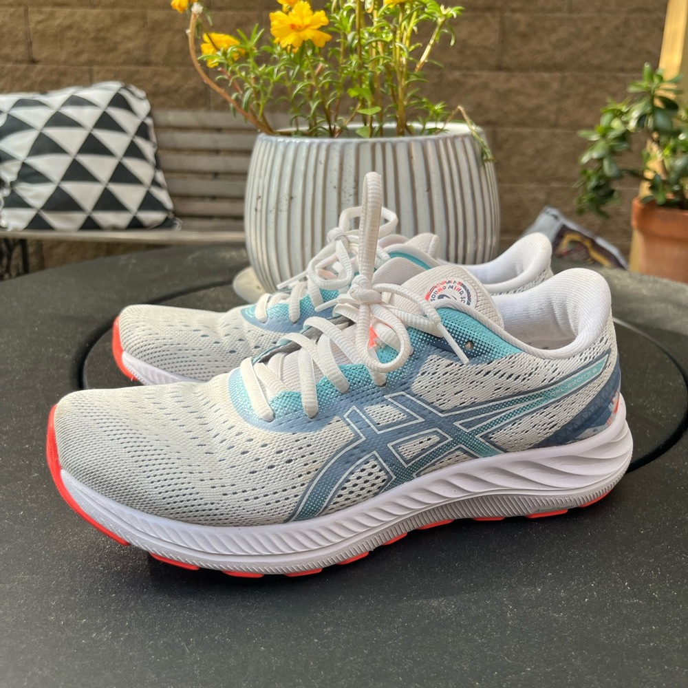 Asics White and Blue Athletic Shoes with GEL Cushioning